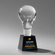 Light Bulb Full Color Black on Robson Unique Crystal Award - Full Color Imprint