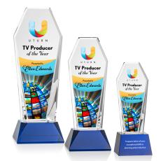 Romford Full Color Blue on Base Towers Crystal Award - Crystal Awards