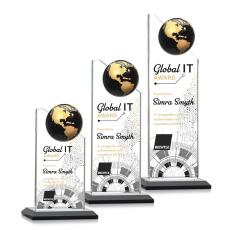 Employee Gifts - Arden Full Color Black/Gold Globe Crystal Award
