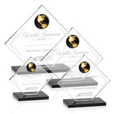 Ferrand Globe Black/Gold Diamond Crystal Award - Crystal Awards