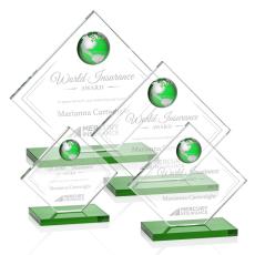 Ferrand Globe Green/Silver Diamond Crystal Award - Crystal Awards