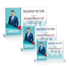 Employee Gifts - Composite Horizontal Full Color Teal Rectangle Crystal Award