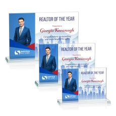 Employee Gifts - Composite Horizontal Full Color Blue Rectangle Crystal Award