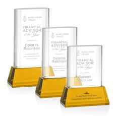Merit Amber on Base Rectangle Crystal Award - Awards and Trophies