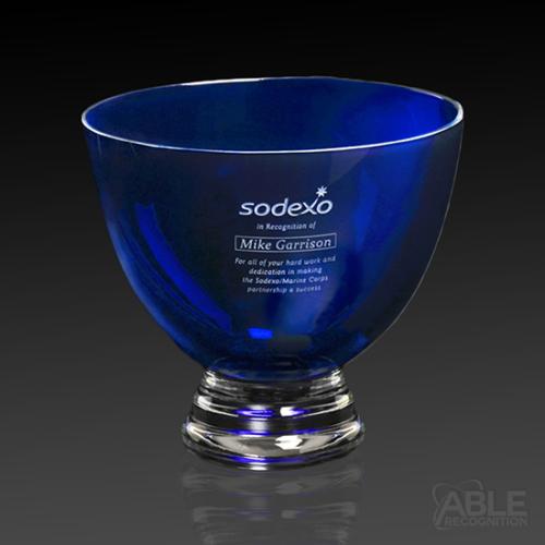 Awards and Trophies - Crystal Awards - Cobalt Pedestal Bowl
