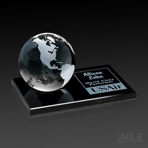 Awards and Trophies - Crystal Awards - Continental Globe on Glass Base