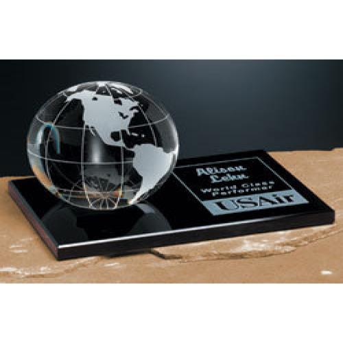 Awards and Trophies - Crystal Awards - Galaxy Globe on Black Glass Base
