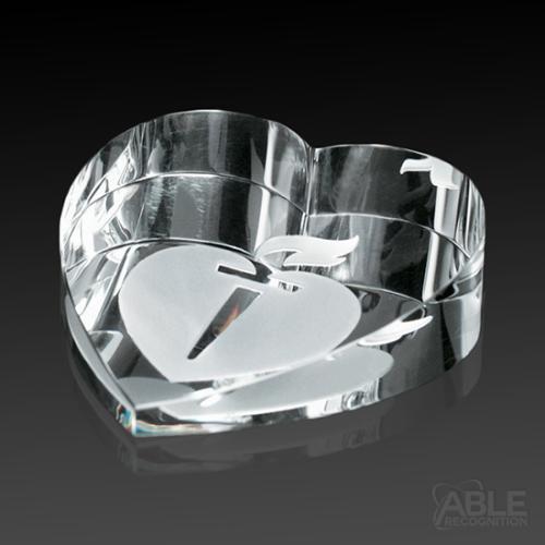 Awards and Trophies - Crystal Awards - Slant Heart Paperweight