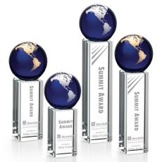Employee Gifts - Luz Blue/Gold Globe Crystal Award