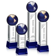 Employee Gifts - Luz Blue/Gold on Base Globe Crystal Award