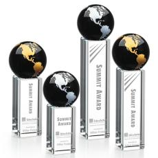 Employee Gifts - Luz Black/Gold Globe Crystal Award