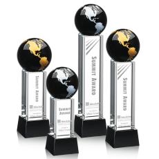 Employee Gifts - Luz Black/Gold on Base Globe Crystal Award