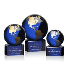 Employee Gifts - Marcana Blue/Gold Globe Crystal Award