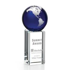 Employee Gifts - Luz Blue/Silver Globe Crystal Award