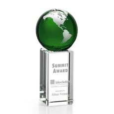 Employee Gifts - Luz Green/Silver Globe Crystal Award