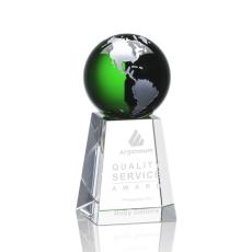 Employee Gifts - Heathcote Green/Silver Globe Crystal Award
