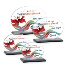 Austin (Horiz) Full Color Black  Circle Crystal Award - Full Color Imprint