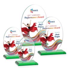 Employee Gifts - Austin (Vert) Full Color Green Circle Crystal Award