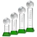 Soccer Ball Green on Stowe Base Globe Crystal Award